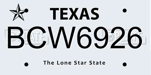BCW6926 Texas License Plate