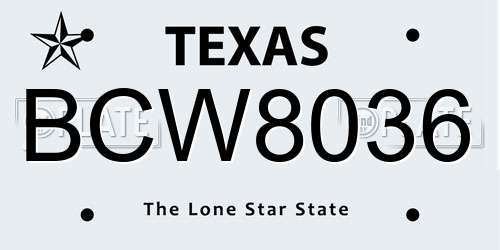 BCW8036 Texas License Plate
