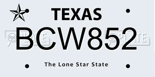 BCW852 Texas License Plate
