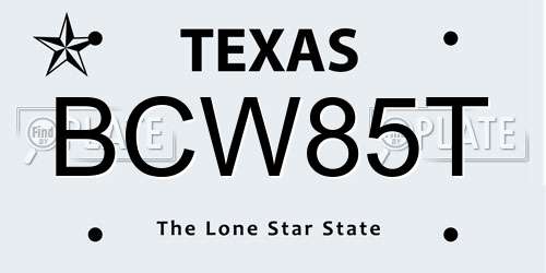 BCW85T Texas License Plate