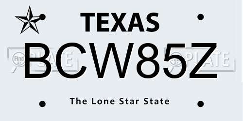 BCW85Z Texas License Plate