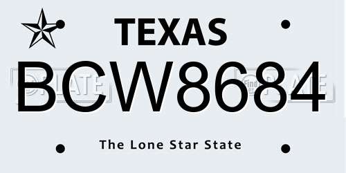 BCW8684 Texas License Plate
