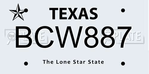 BCW887 Texas License Plate