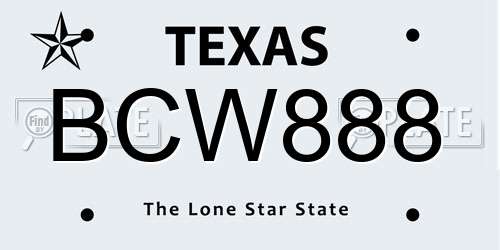 BCW888 Texas License Plate