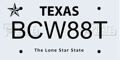 BCW88T Texas License Plate