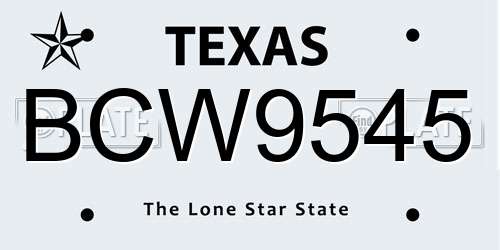 BCW9545 Texas License Plate