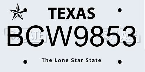BCW9853 Texas License Plate