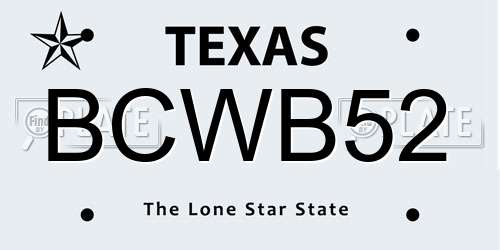 BCWB52 Texas License Plate