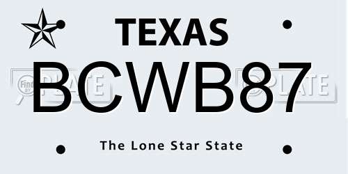 BCWB87 Texas License Plate