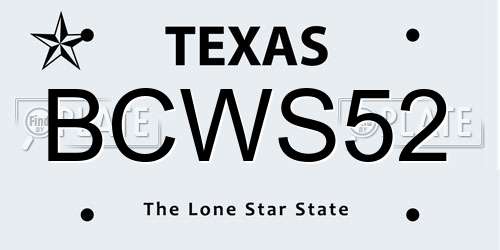 BCWS52 Texas License Plate