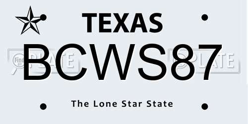 BCWS87 Texas License Plate