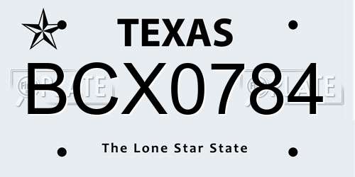 BCX0784 Texas License Plate
