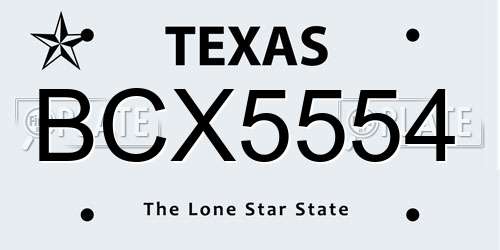 BCX5554 Texas License Plate