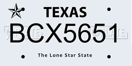 BCX5651 Texas License Plate