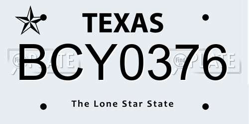 BCY0376 Texas License Plate