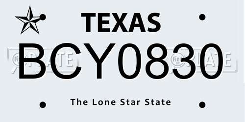 BCY0830 Texas License Plate