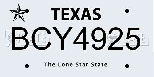 BCY4925 Texas License Plate