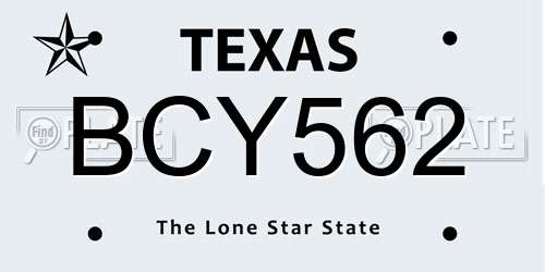 BCY562 Texas License Plate