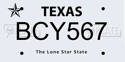 BCY567 Texas License Plate