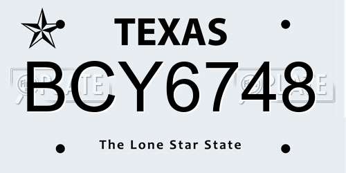 BCY6748 Texas License Plate