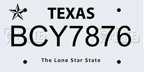 BCY7876 Texas License Plate