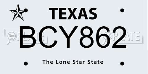 BCY862 Texas License Plate