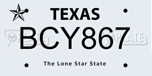 BCY867 Texas License Plate