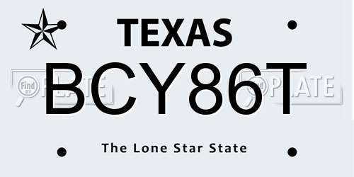 BCY86T Texas License Plate