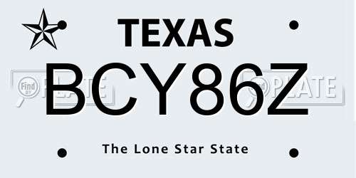 BCY86Z Texas License Plate