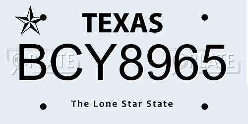 BCY8965 Texas License Plate