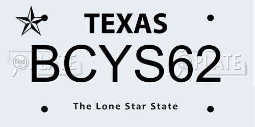 BCYS62 Texas License Plate