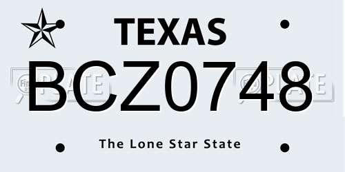 BCZ0748 Texas License Plate