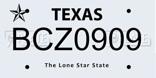 BCZ0909 Texas License Plate