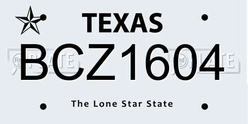 BCZ1604 Texas License Plate