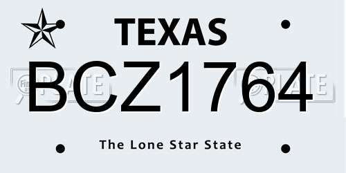 BCZ1764 Texas License Plate