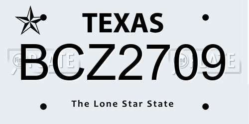 BCZ2709 Texas License Plate