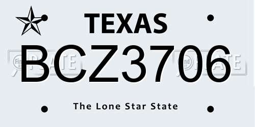BCZ3706 Texas License Plate