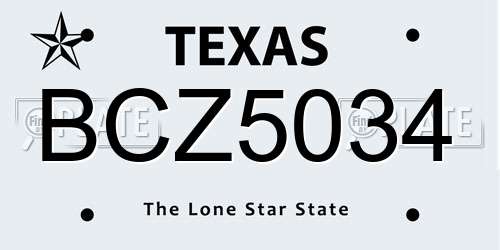 BCZ5034 Texas License Plate