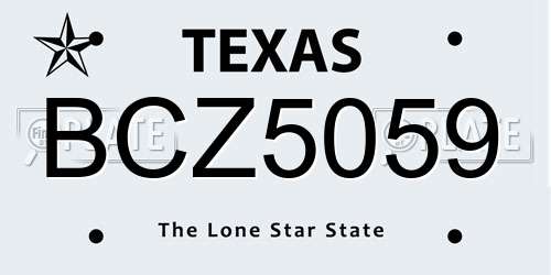 BCZ5059 Texas License Plate