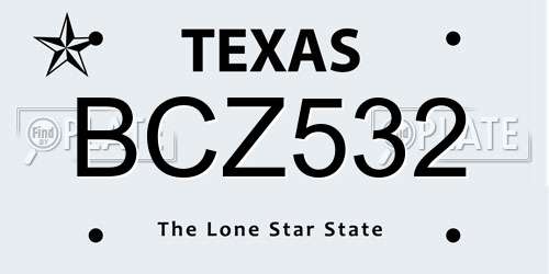 BCZ532 Texas License Plate