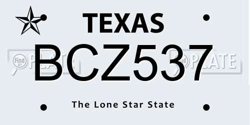 BCZ537 Texas License Plate