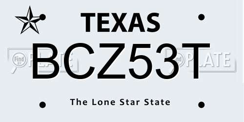 BCZ53T Texas License Plate