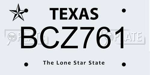 BCZ761 Texas License Plate