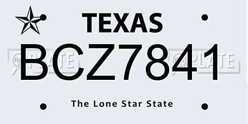 BCZ7841 Texas License Plate