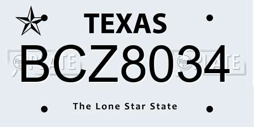 BCZ8034 Texas License Plate