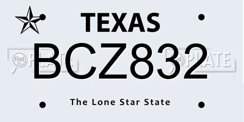 BCZ832 Texas License Plate