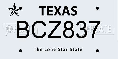 BCZ837 Texas License Plate