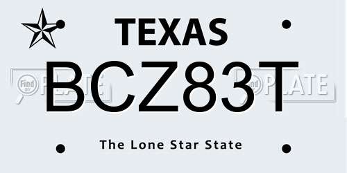BCZ83T Texas License Plate