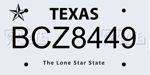 BCZ8449 Texas License Plate