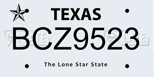 BCZ9523 Texas License Plate